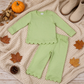 NEW RTS NO MOQ cotton GLP3296 Baby Girls Green Long Sleeve Top Pockets Pant Scallop Clothes Sets