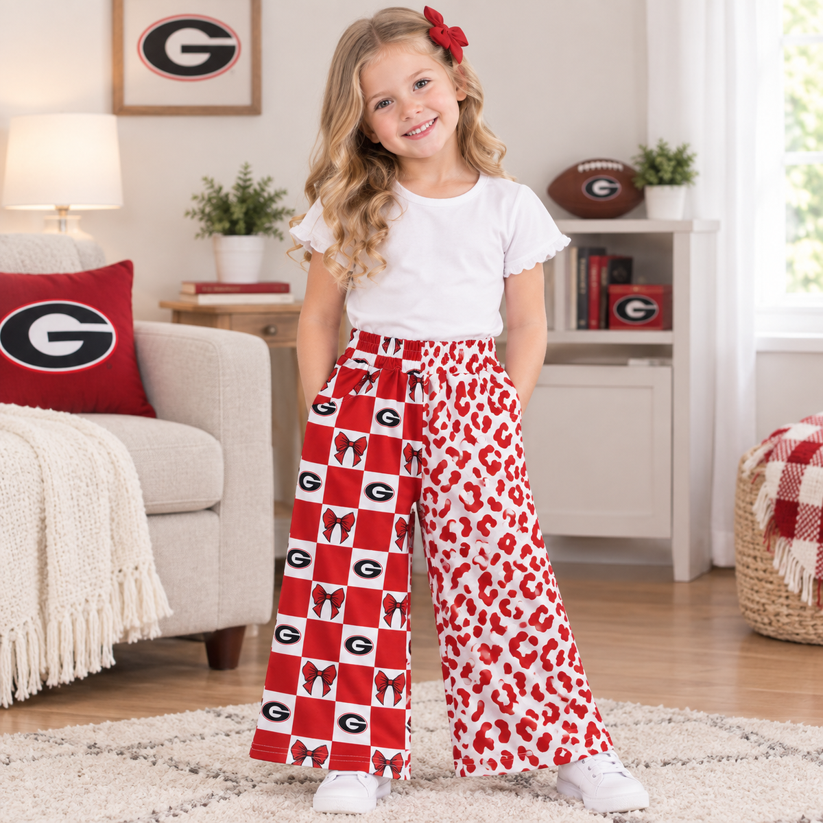 NEW RTS NO MOQ Yoga P1126 Baby Girls Bows Leopard Team Pockets Flare Pants Bottom