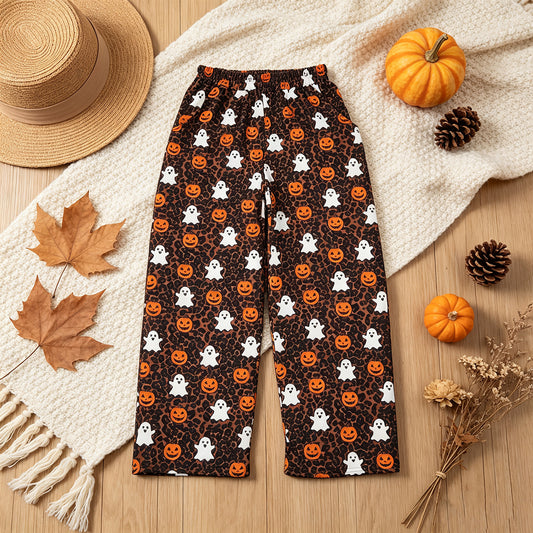 NEW RTS NO MOQ milk silk P1131 Adult Women Ghost Pumpkins Leopard Halloween Pockets Flare Pants Bottom