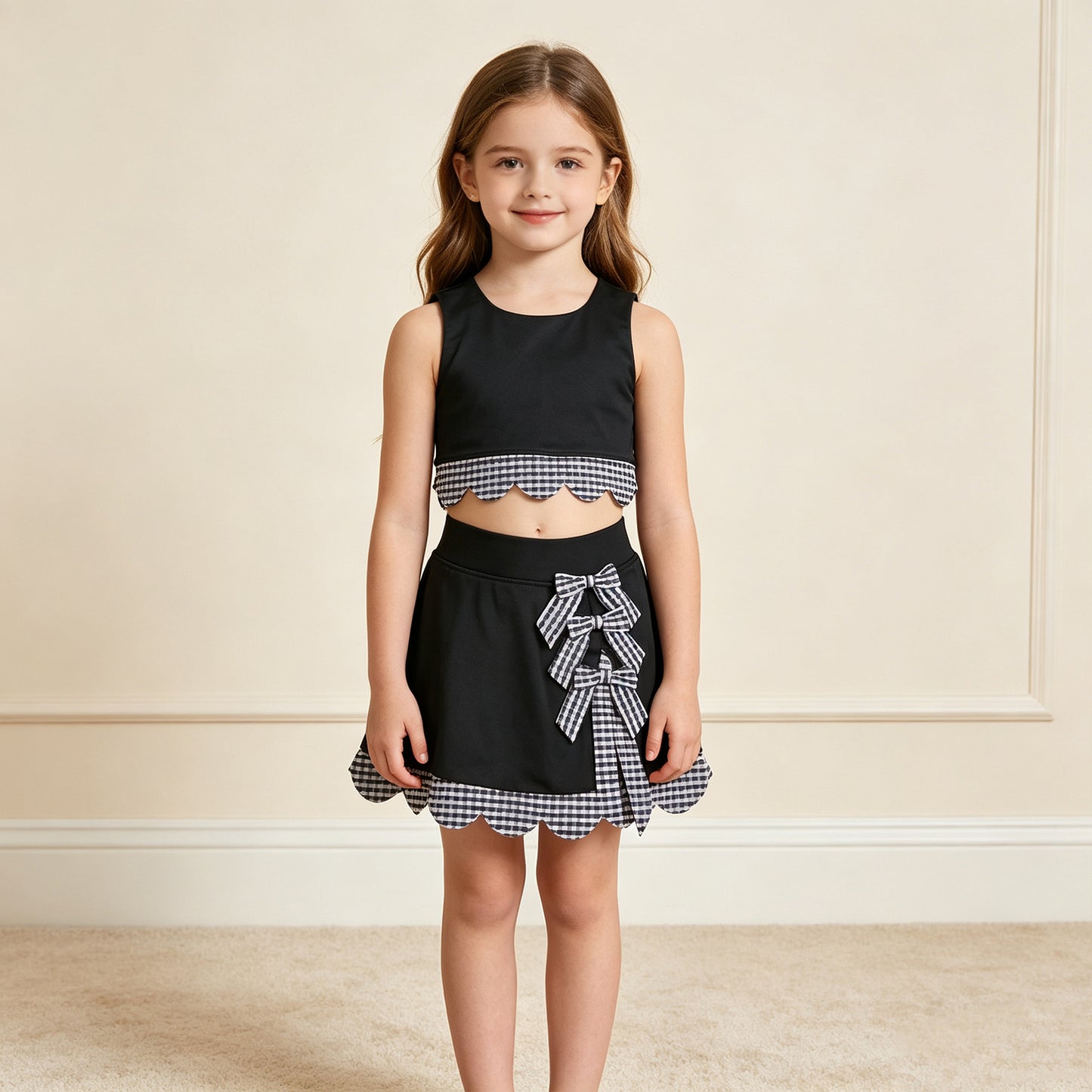 NEW RTS NO MOQ Yoga GSD4176 Baby Girls Sleeveless Vest Top Skirt Shorts Yoga Active Scallop Clothes Sets