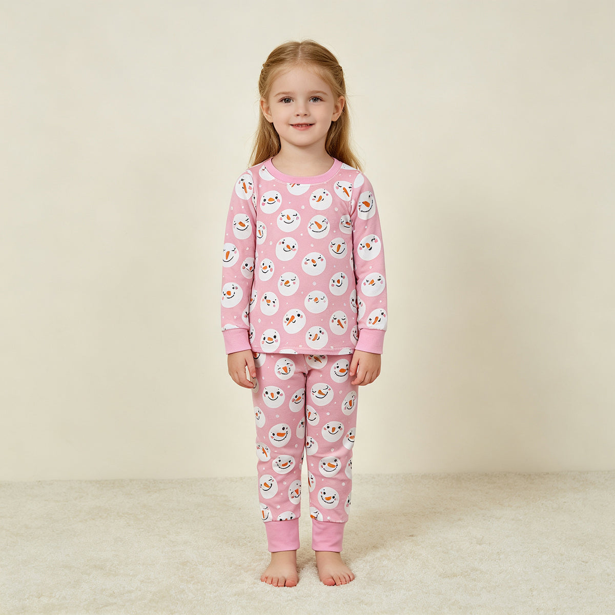 NEW RTS NO MOQ milk silk GLP3543 Baby Girls Pink Snowmen Top Pants Christmas Pajamas Sets