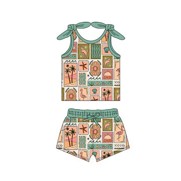 4.30 Beach Green Suspender Girls Suit