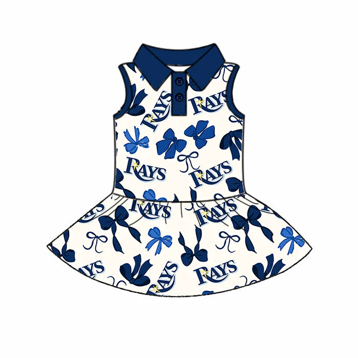 6.28Preorder (moq 5)Baby Girls Navy Sleeveless Bows Plaid Rays Button Team Knee Length Dresses