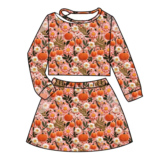 6.19 Pumpkin Flower Long Sleeve Skirt and Pants Set