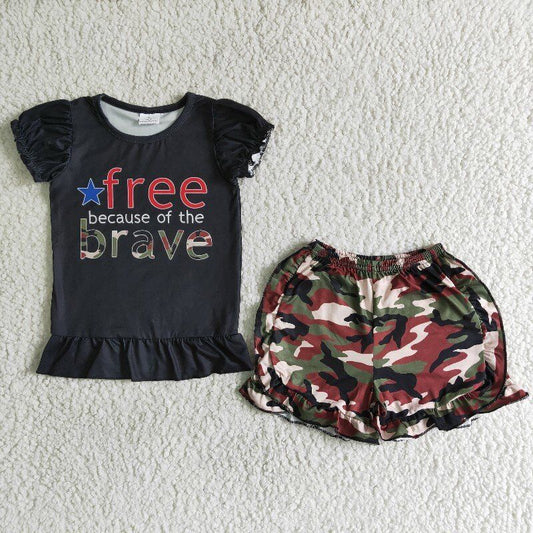 free brave t-shirt & camo shorts girls outfits