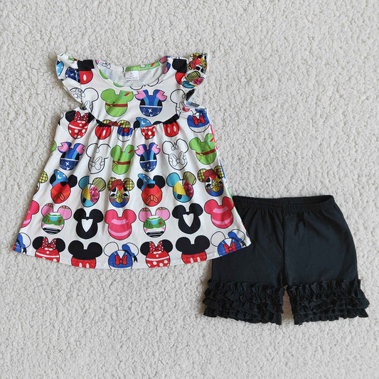 Colorful Mickey Short Sleeve Shorts Set