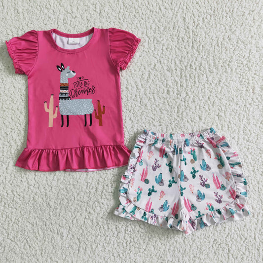 Alpacas t-shirt & shorts girls outfits