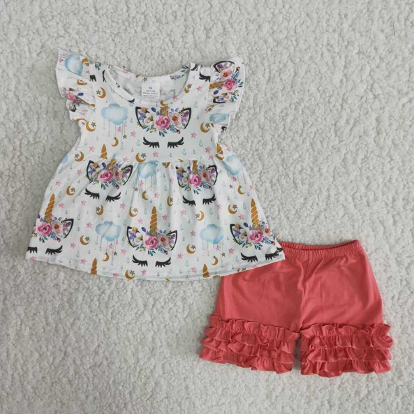 unicorn t-shirt & shorts girls outfits