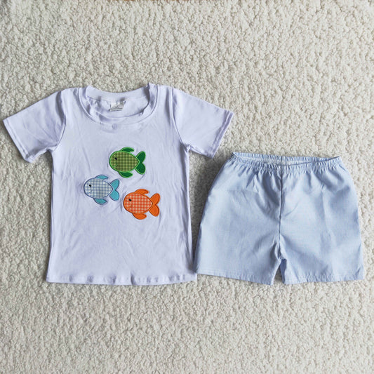 A6-14 boys embroidered fish suit