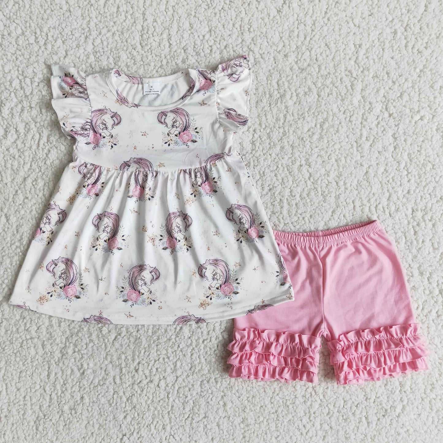 unicorn t-shirt & shorts girls outfits