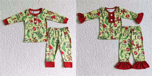 christmas grinch pajamas suit boy fall winter sets long sleeve pants outfits