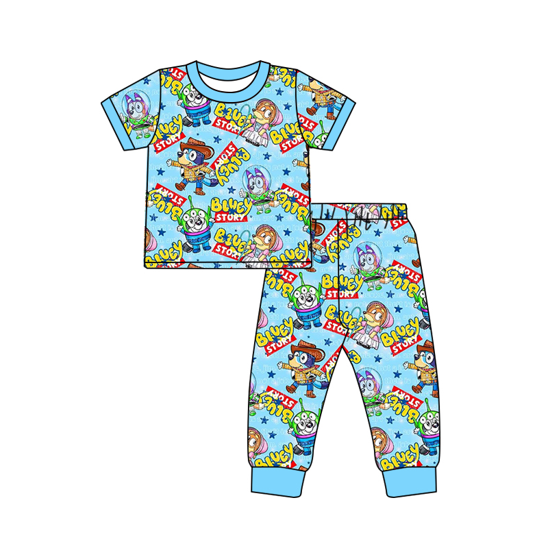 GSPO1376 blue short-sleeved bluey pajama set