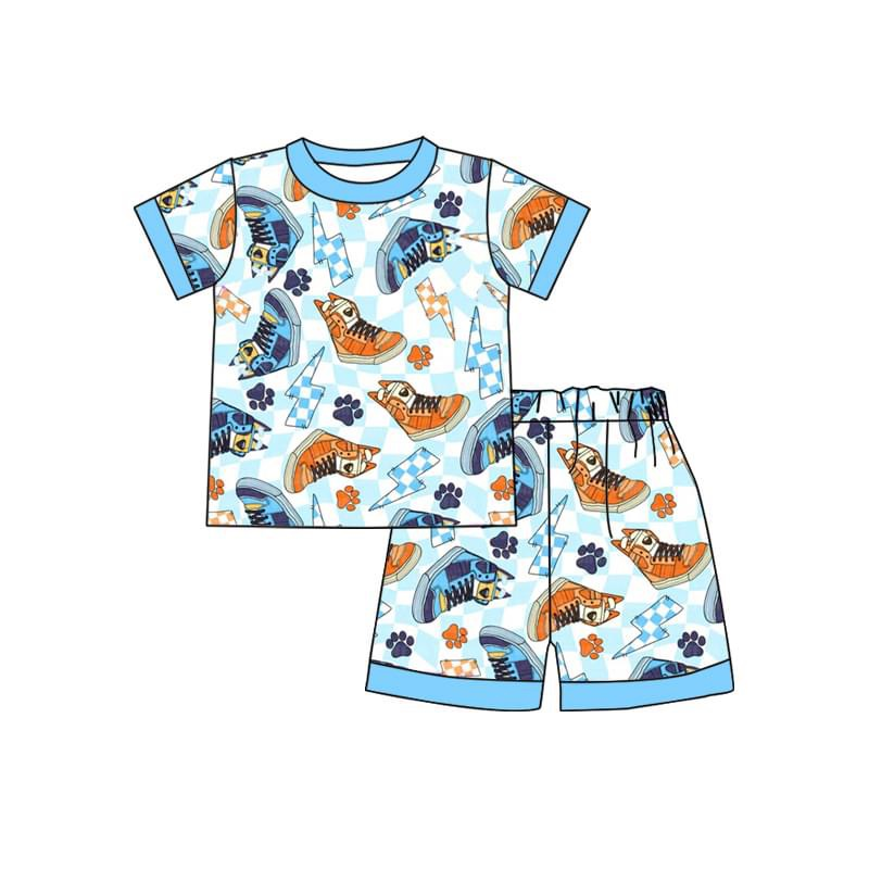 BSSO0944 Cartoon Blue Short Sleeve Shorts