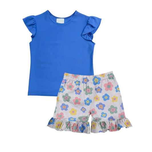 GSSO1202 blue flying sleeve top printed shorts