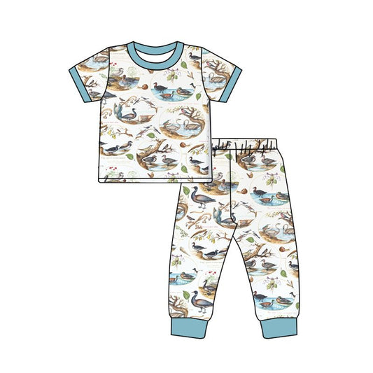 GSPO1345 duck blue and white short-sleeved trousers suit