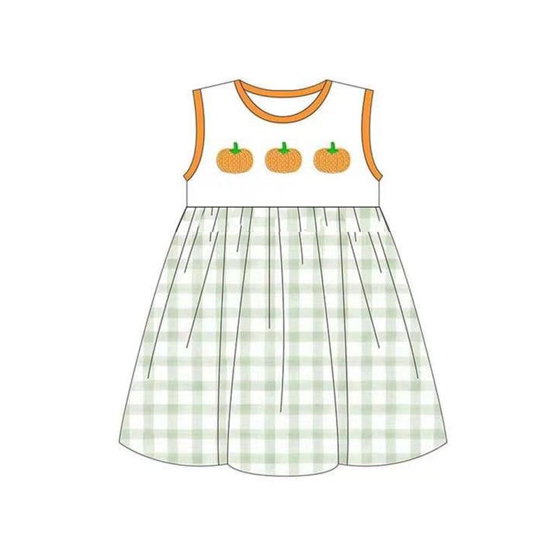 GSD1268 pumpkin green plaid dress