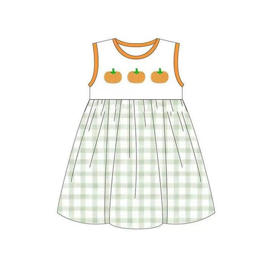 GSD1268 pumpkin green plaid dress