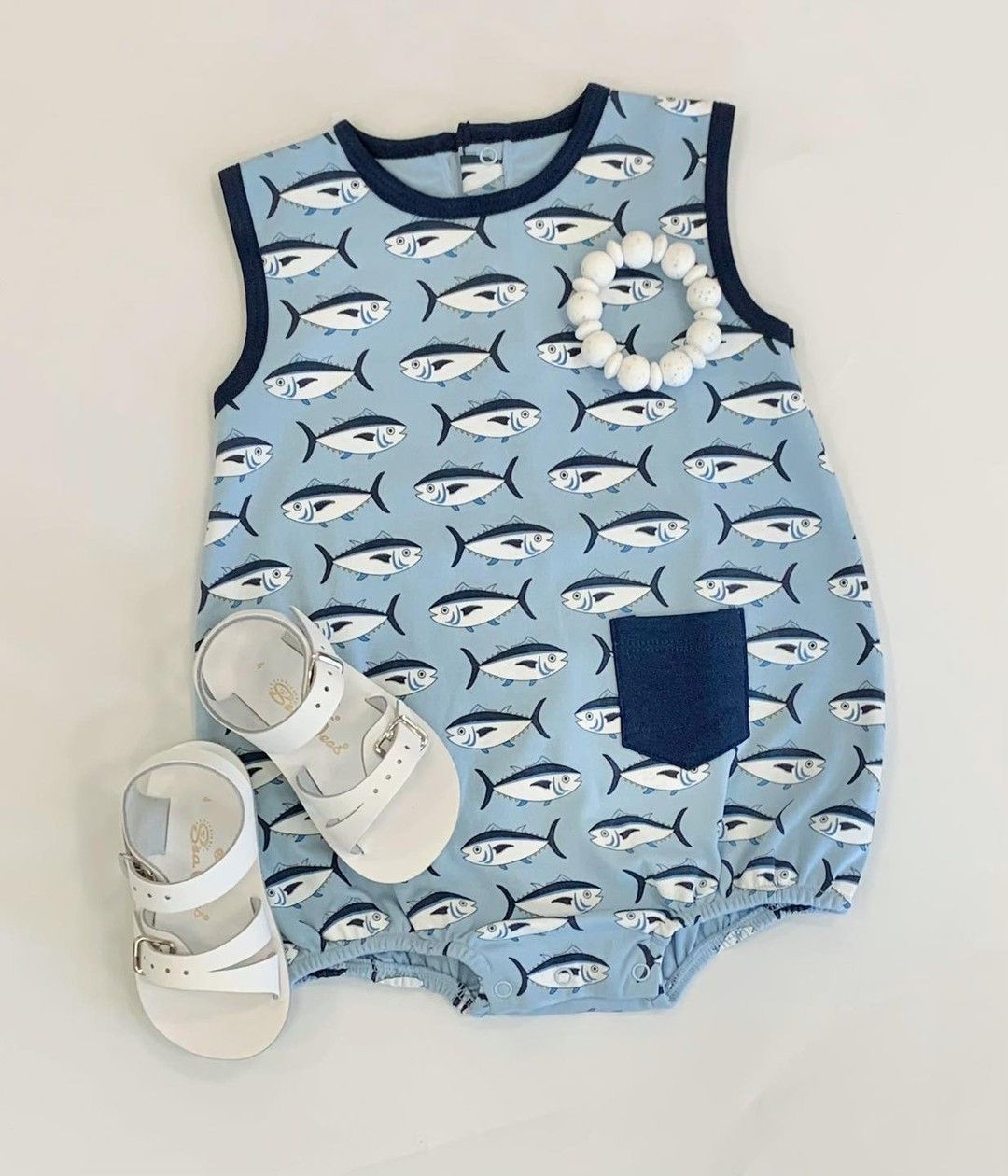 SR1606 small fish blue vest jumpsuit