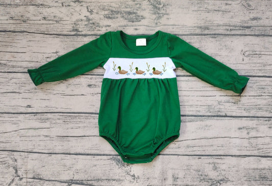 LR1466 Embroidered Girls Duck Green Long Sleeve Jumpsuit