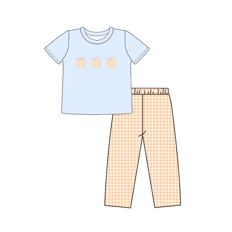 GSPO1371 pumpkin blue short-sleeved trousers suit