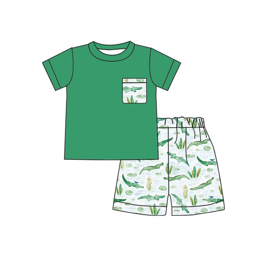 BSSO0855 Crocodile Pocket Green Shorts Set