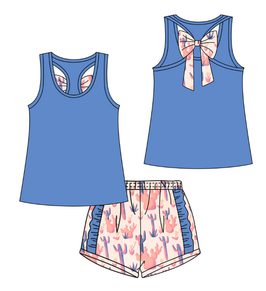 GSSO1201 blue bow short-sleeved shorts