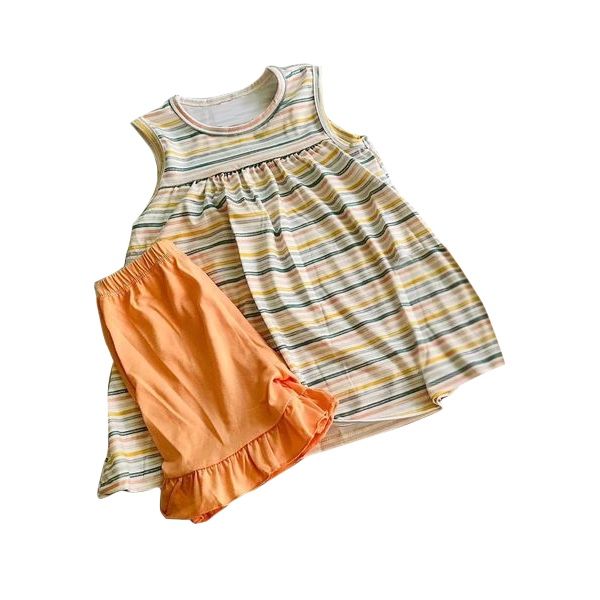 GSSO1242 striped sleeveless orange shorts suit