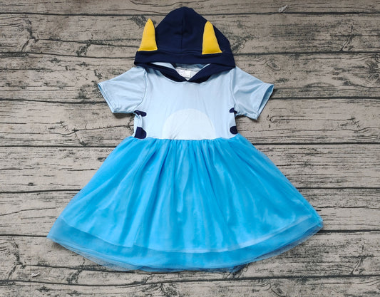 GSD0997 blue tulle hooded short-sleeved dress