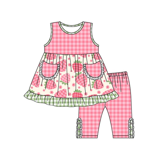 GSSO1183 Flower Strawberry Green Plaid Set