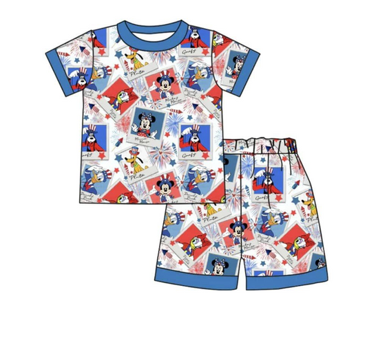 BSSO0879 Mickey Fireworks White Short Sleeve Suit