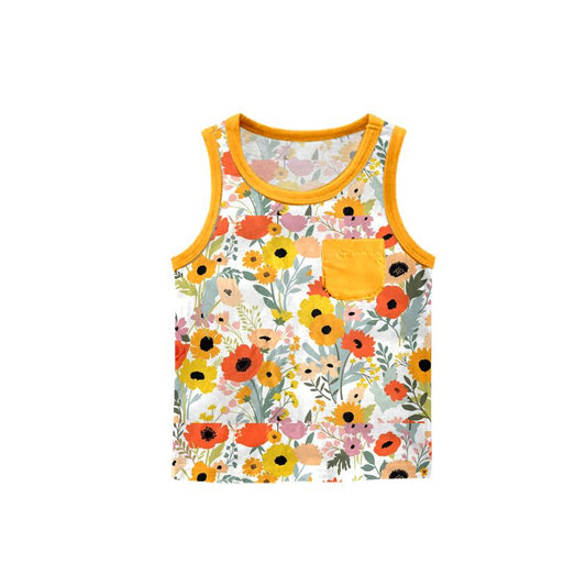 GT0535 Flower Orange Sleeveless Top