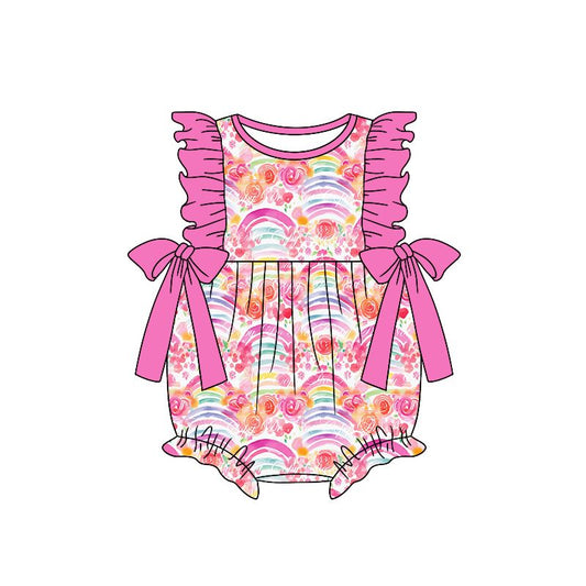 SR1597 Flower Rainbow Bow Vest Jumpsuit