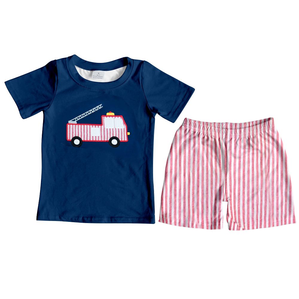 BSSO0929 Fire Truck Blue Short Sleeve Suit