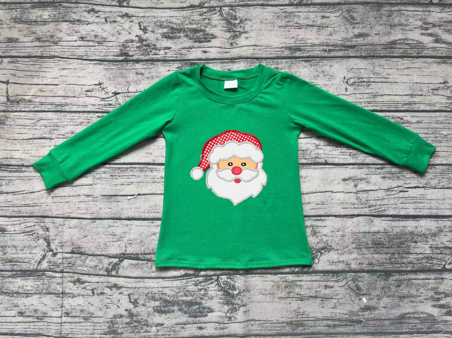 BT0790 Plaid Hat Santa Green Long Sleeve Top