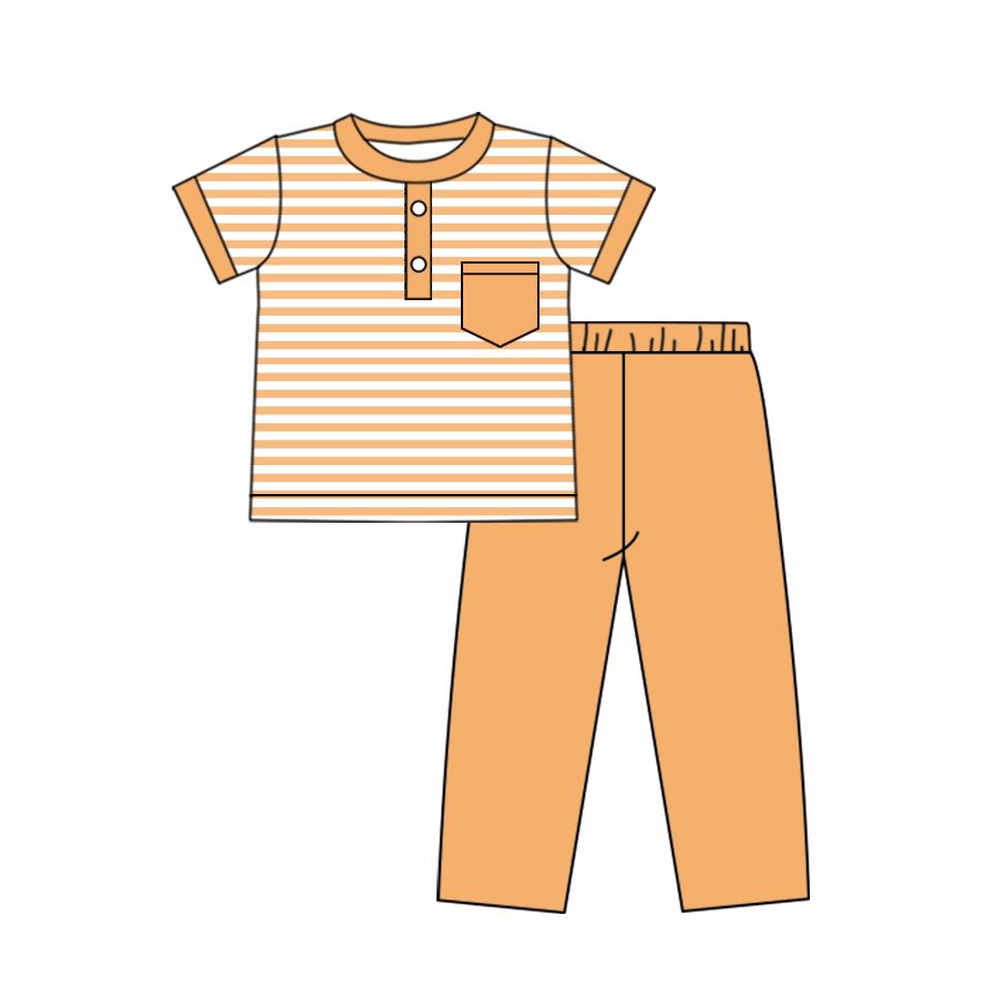 GSPO1382 Orange Pocket Short Sleeve Suit