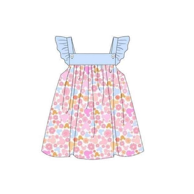 GSD1238 Mickey flower blue flying sleeve dress