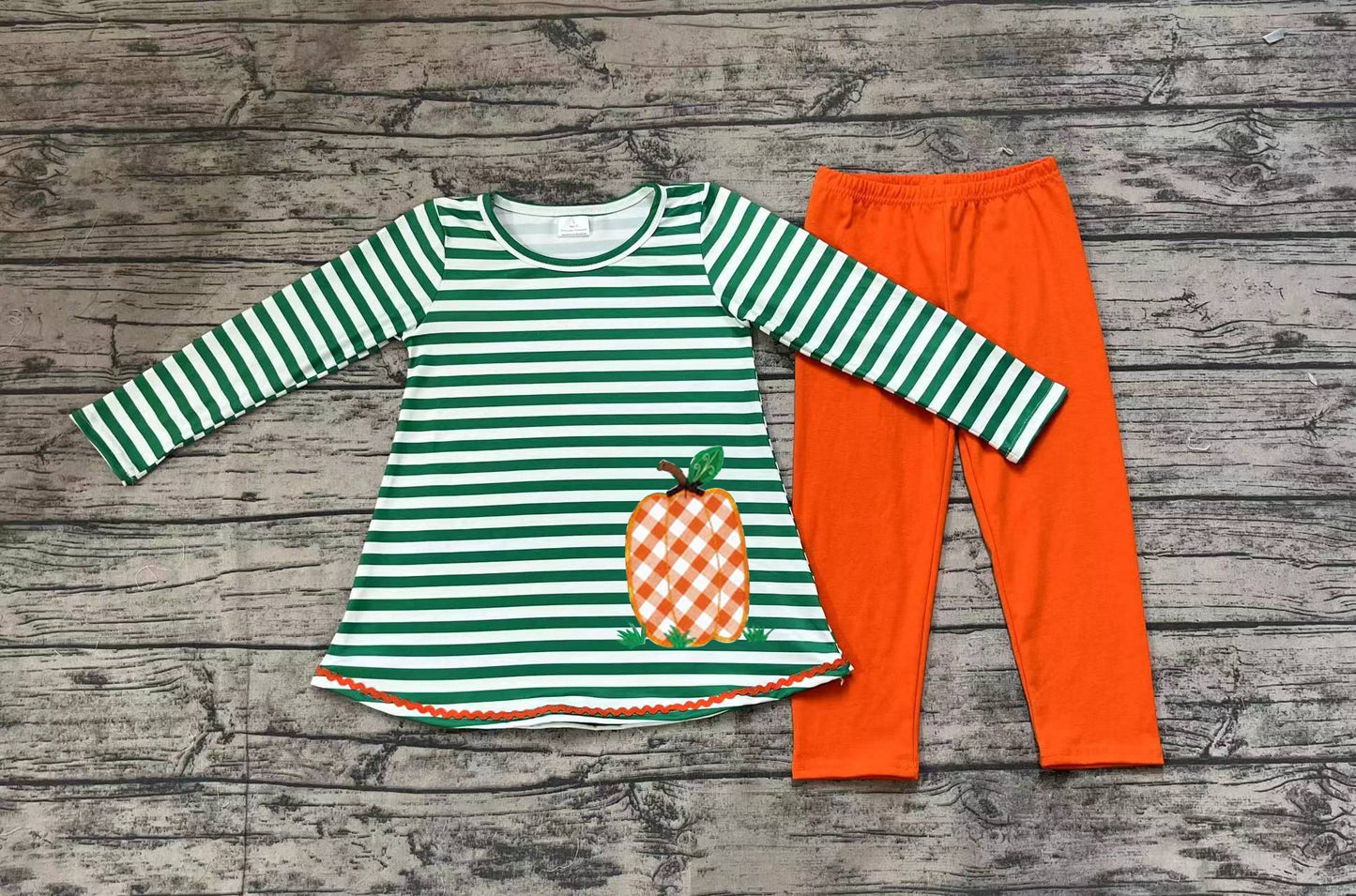 GLP1171 Embroidered Plaid Pumpkin Green Striped Long Sleeve Orange Pants Suit