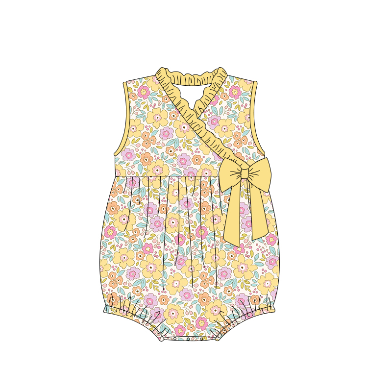 SR1630 Flower Yellow Lace Bow Vest Jumpsuit