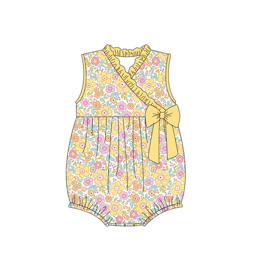 SR1630 Flower Yellow Lace Bow Vest Jumpsuit