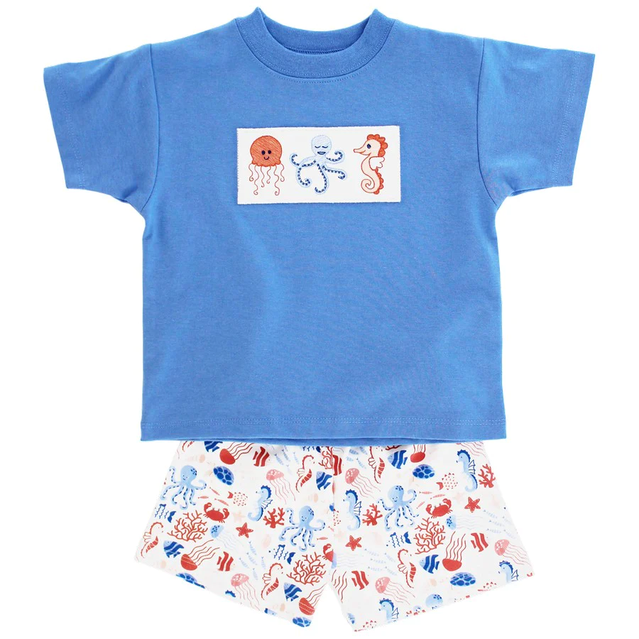 BSSO0848 Jellyfish Octopus Blue Short Sleeve Suit