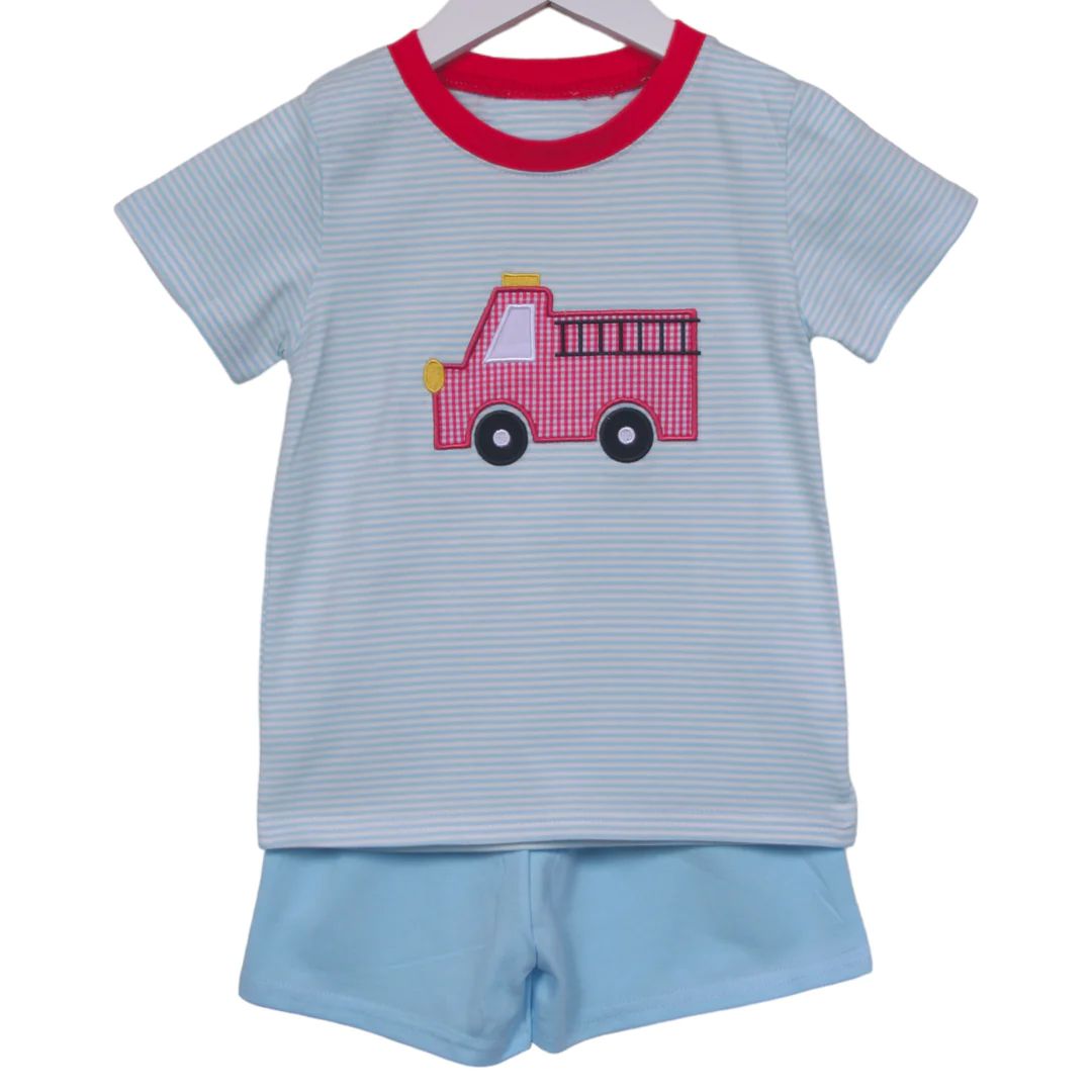 BSSO0895 Fire Truck Blue Short Sleeve Suit