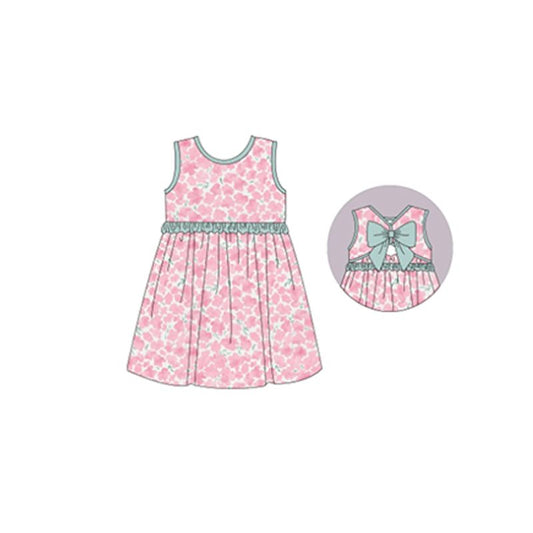 GSD1064 pink flower pattern bow sleeveless dress