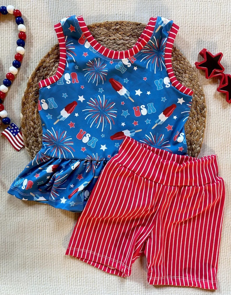 GSSO1162 Fireworks Stars Blue Shorts Set