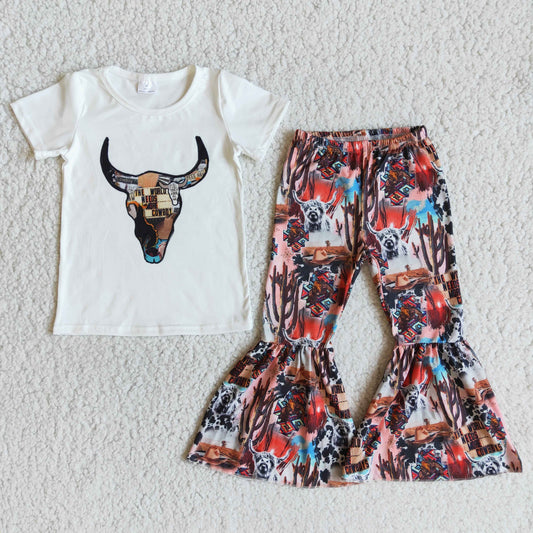 west t-shirt & highland cow bell girls outfits