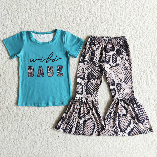 babe t-shirt & snakeskin bell girls outfits