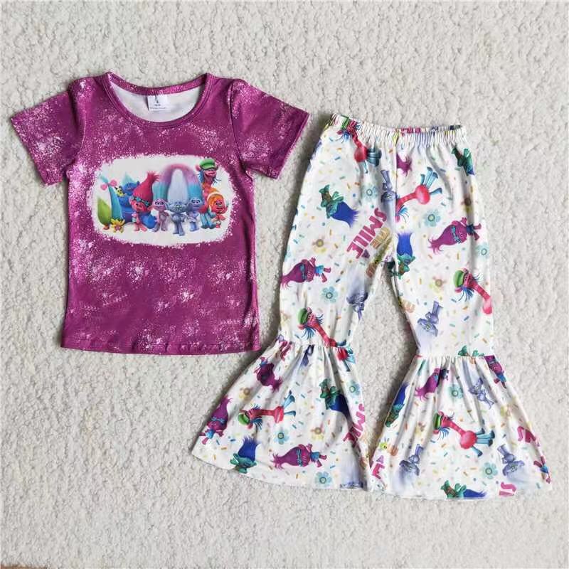 troll shirt & bell 2 pieces suits girls outfits kids clothes