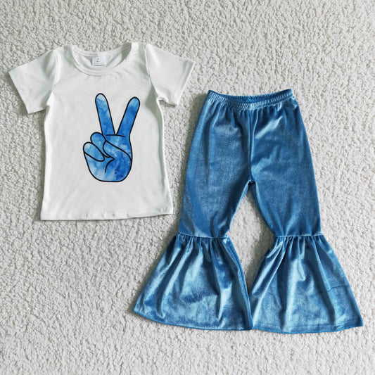 short sleeve shirt velet bell pants sale girls sets kids clothes