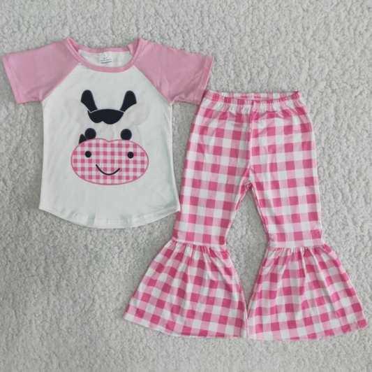 cow t-shirt & pink bell girls outfits