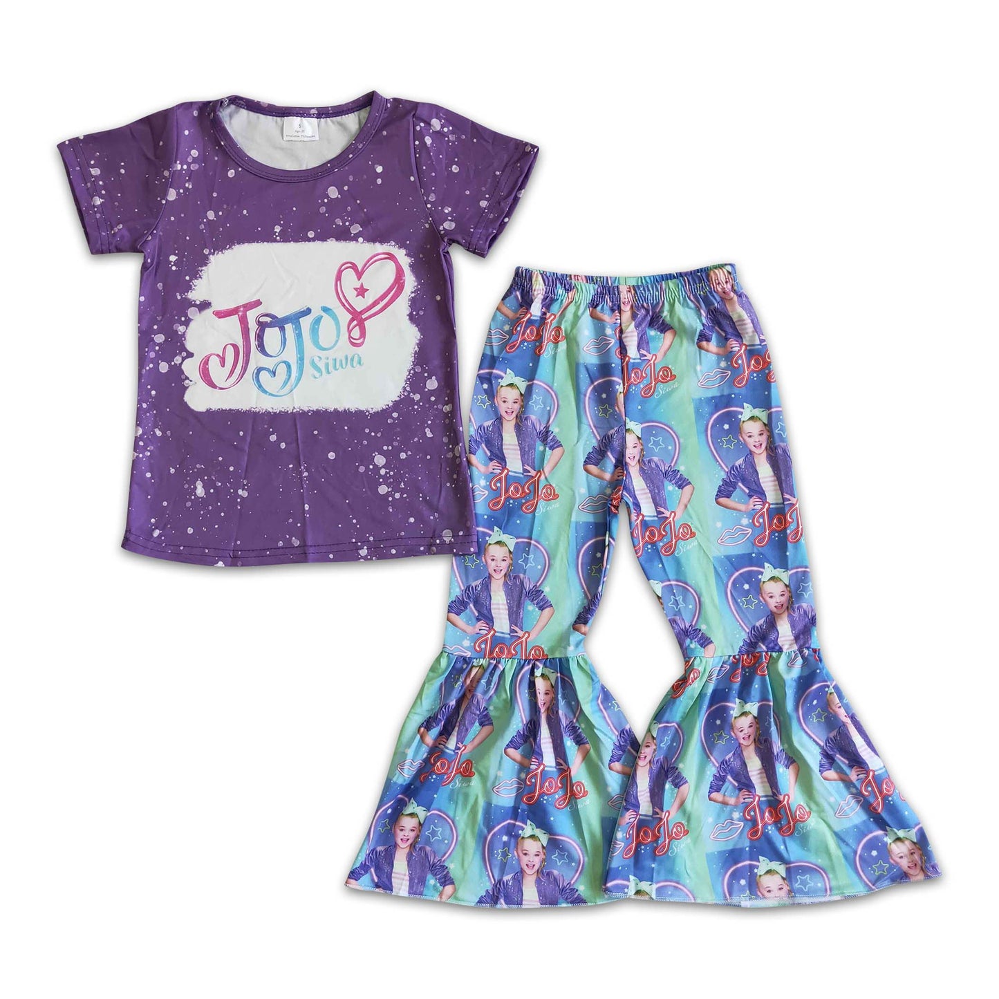 Cartoon Purple Short Sleeve Pants Suit