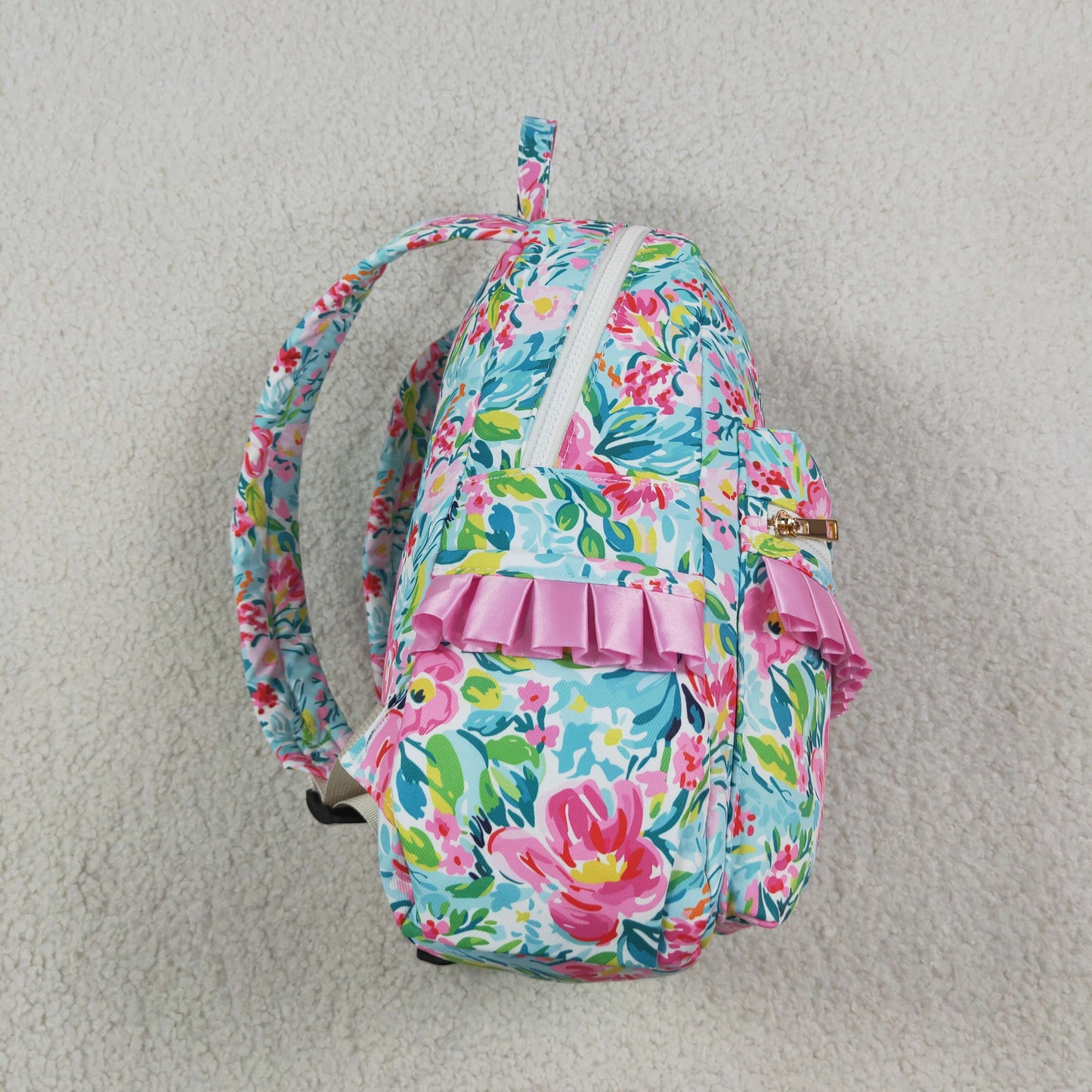 NEW RTS NO MOQ milk silk BA0176 NEW RTS NO MOQ Bags BA0176 Kids Girls Green Pink Flowers Print Backpack Back Bags